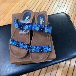 Women's Blue Beaded Sandals